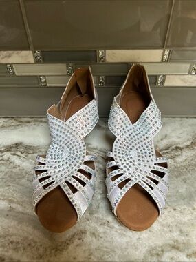 Suede Sole Women Latin Dance Shoes Wedding Formal Practice Low Heel Rhinestone 9